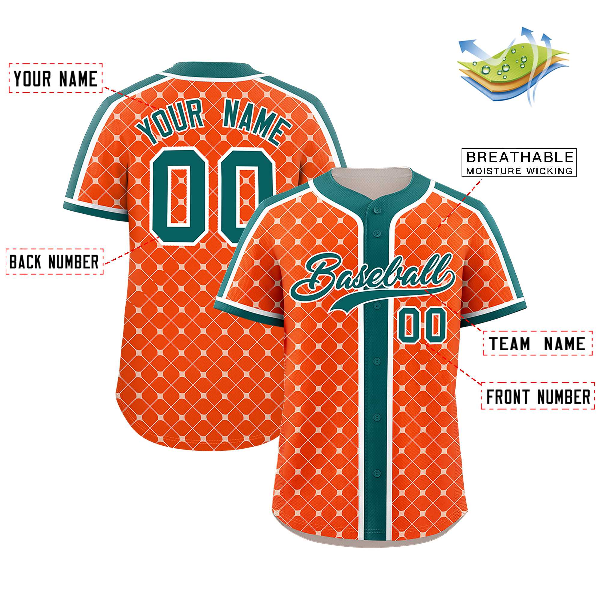 Custom Orange-White Plaid Design Authentic Baseball Jersey