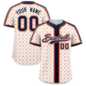 Custom White-Orange Plaid Design Authentic Baseball Jersey