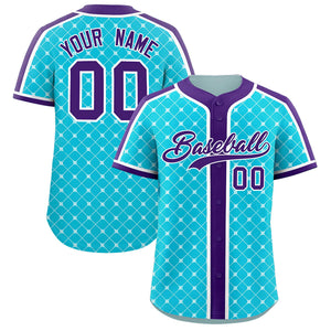 Custom Sky Blue-White Plaid Design Authentic Baseball Jersey