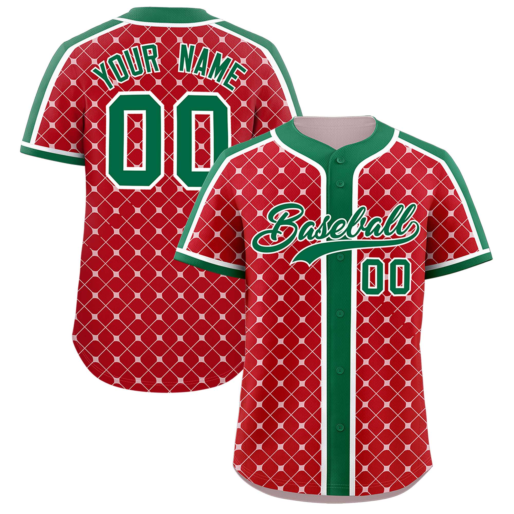 Custom Red-White Plaid Design Authentic Baseball Jersey