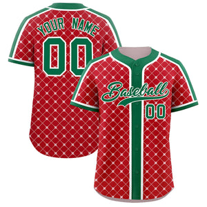 Custom Red-White Plaid Design Authentic Baseball Jersey