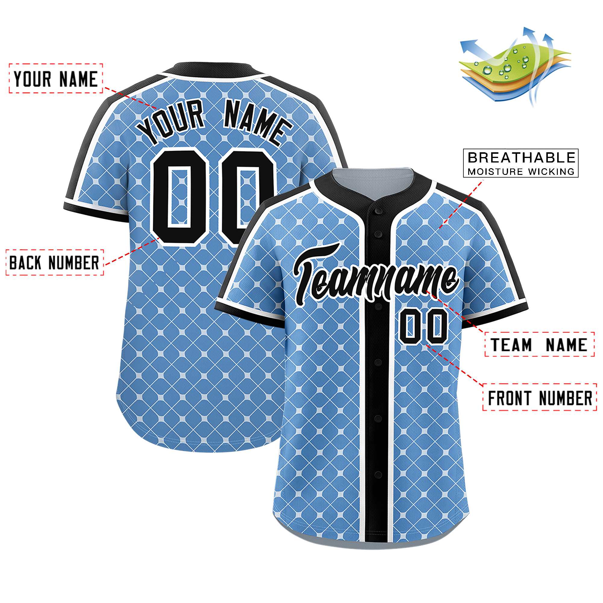 Custom Light Blue-White Plaid Design Authentic Baseball Jersey