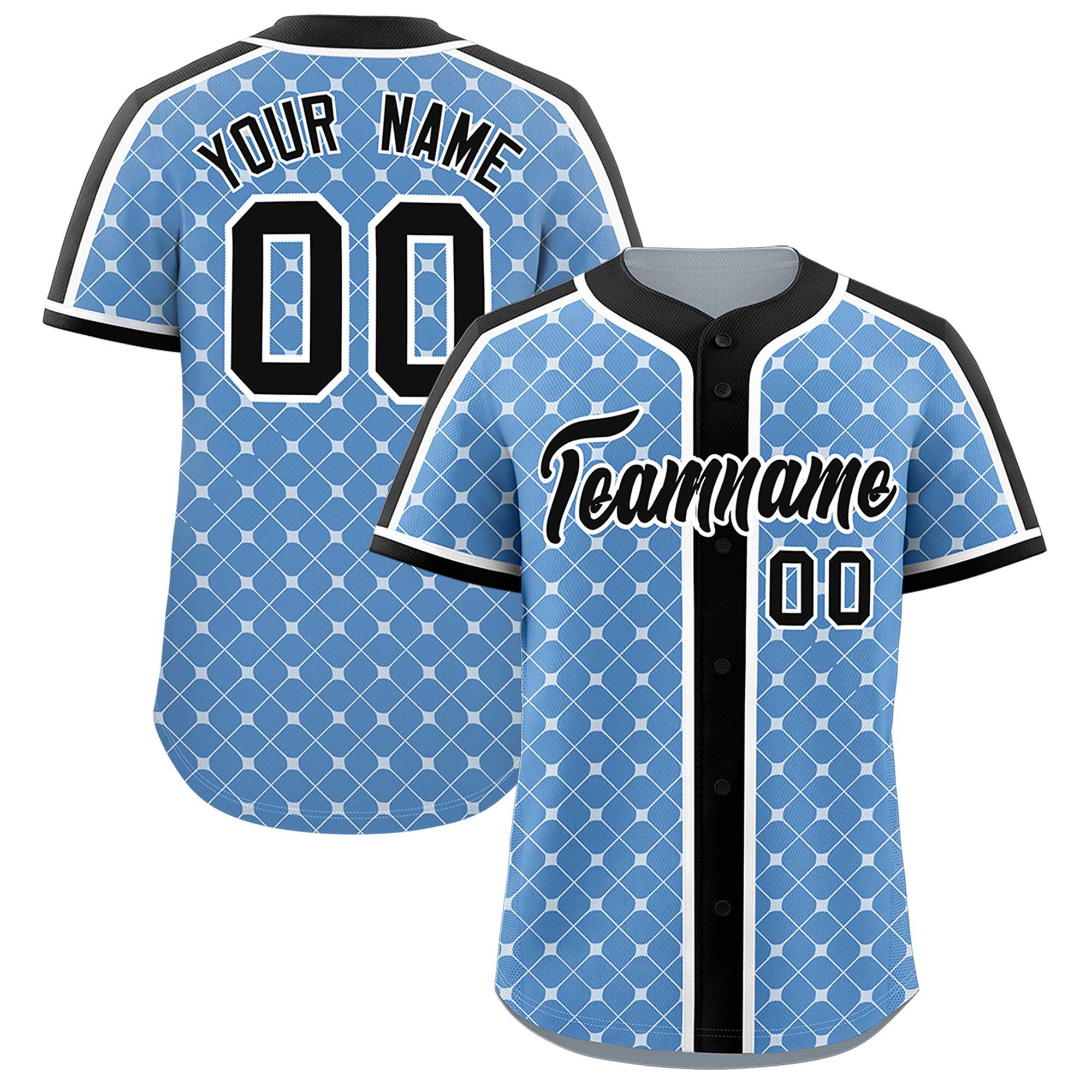 Custom Light Blue-White Plaid Design Authentic Baseball Jersey