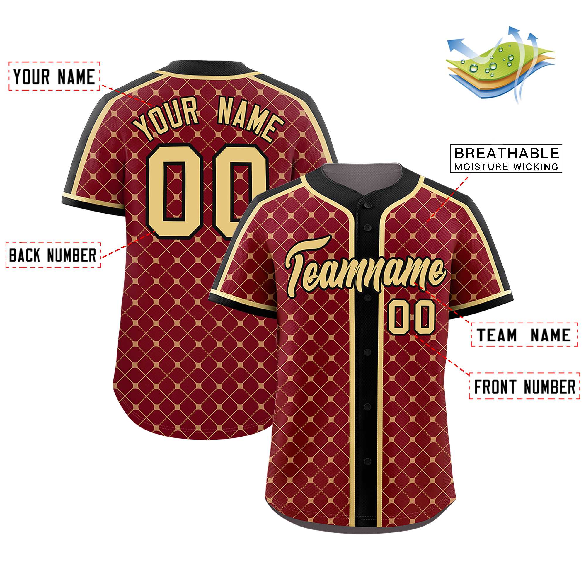 Custom Crimson-Khaki Plaid Design Authentic Baseball Jersey