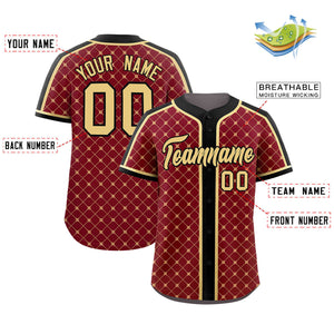 Custom Crimson-Khaki Plaid Design Authentic Baseball Jersey