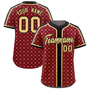 Custom Crimson-Khaki Plaid Design Authentic Baseball Jersey