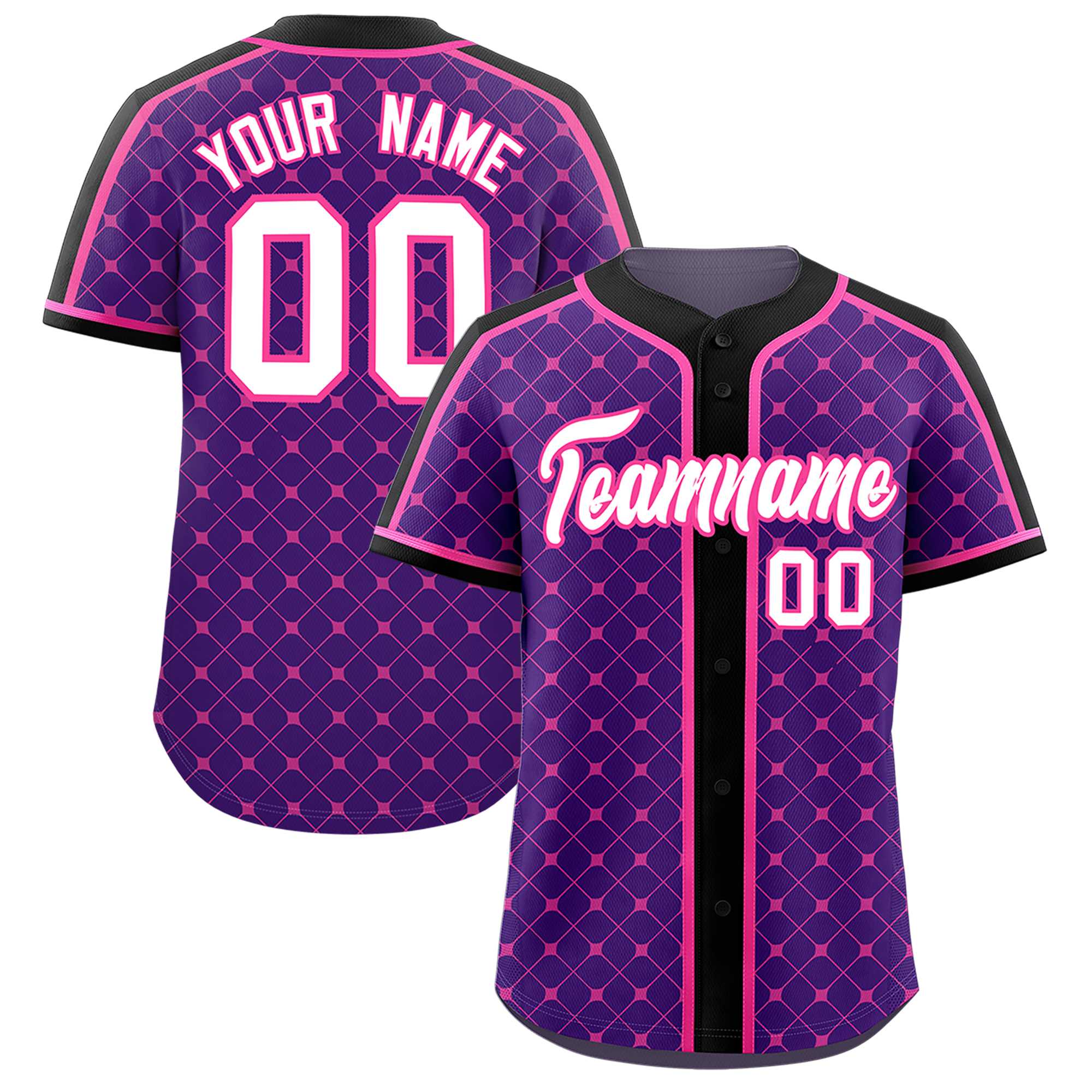 Custom Purple-Pink Plaid Design Authentic Baseball Jersey