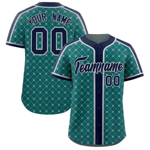 Custom Aqua-Gray Plaid Design Authentic Baseball Jersey