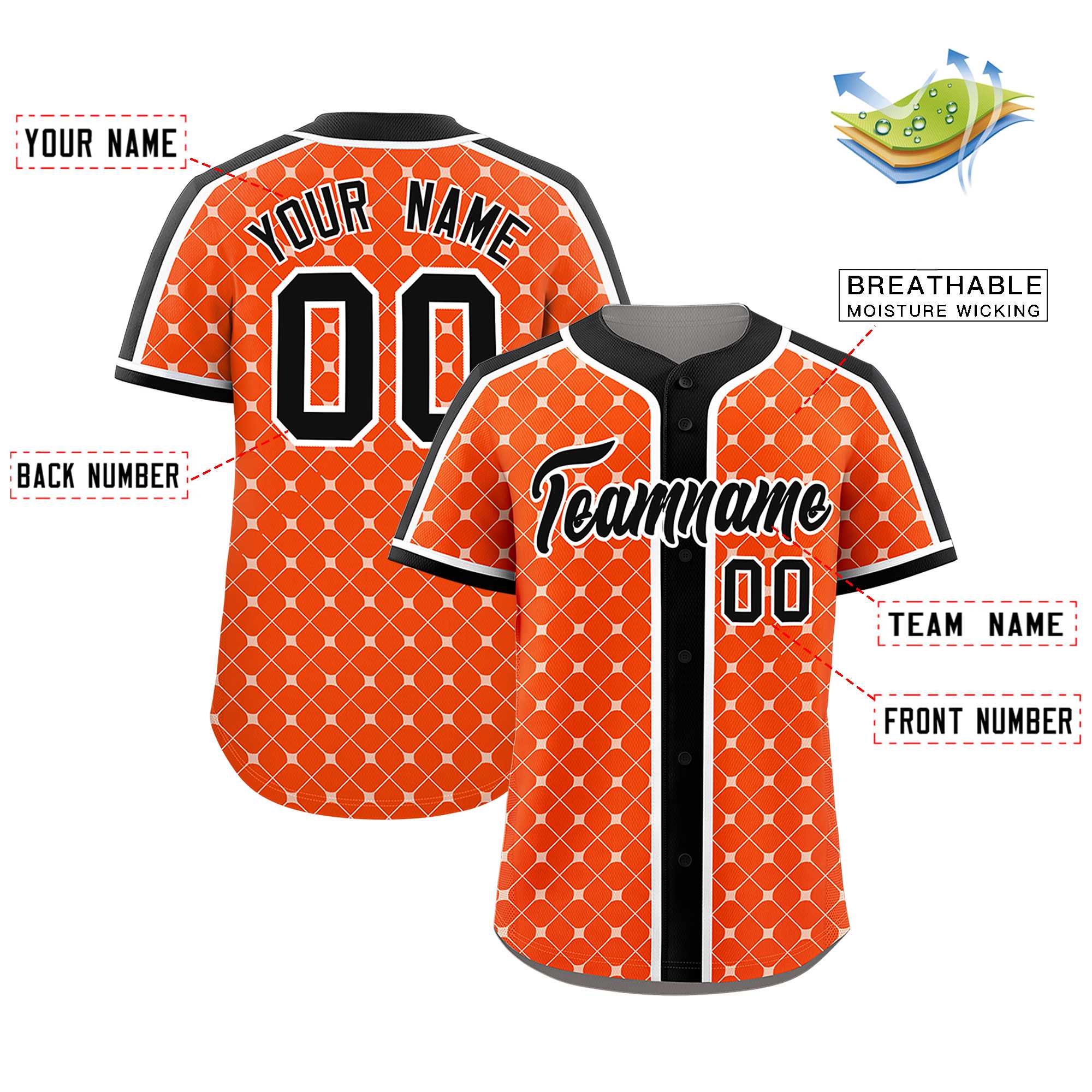 Custom Orange-White Plaid Design Authentic Baseball Jersey