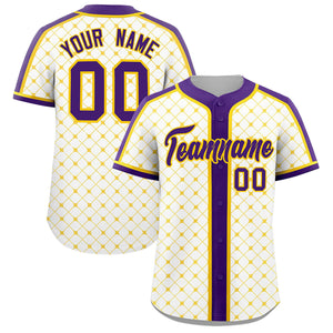 Custom White-Gold Plaid Design Authentic Baseball Jersey