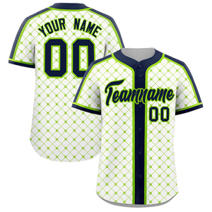 Custom White-Neon Green Plaid Design Authentic Baseball Jersey