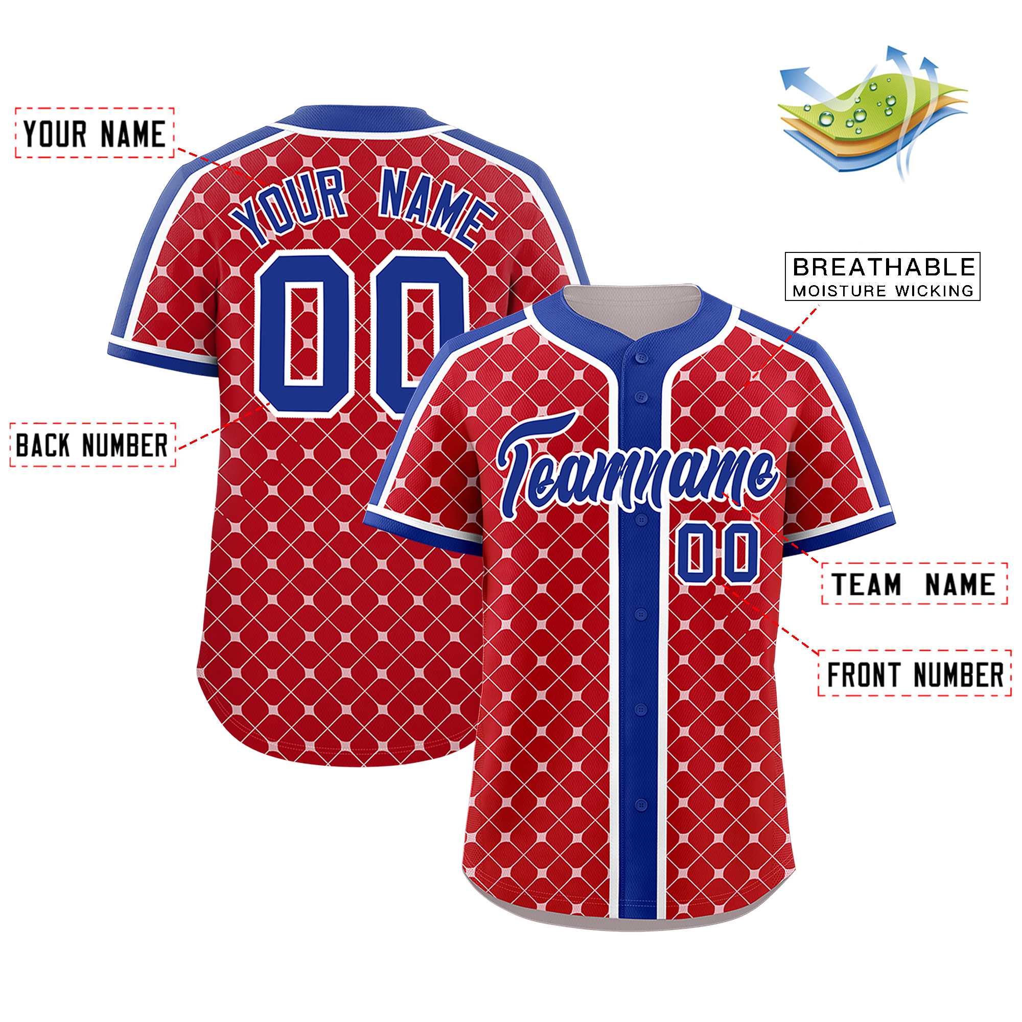 Custom Red-White Plaid Design Authentic Baseball Jersey