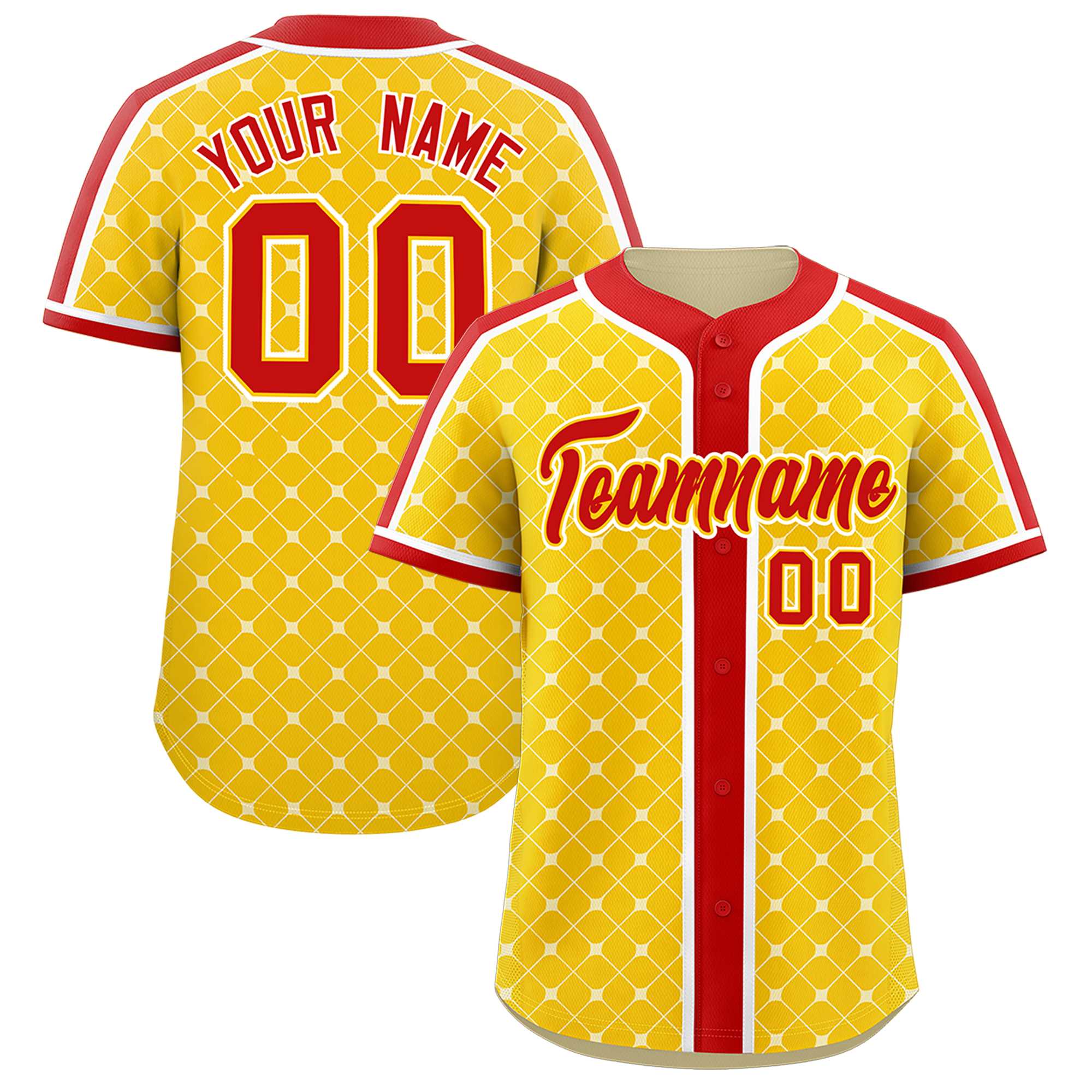 Custom Gold-White Plaid Design Authentic Baseball Jersey