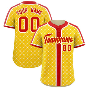 Custom Gold-White Plaid Design Authentic Baseball Jersey