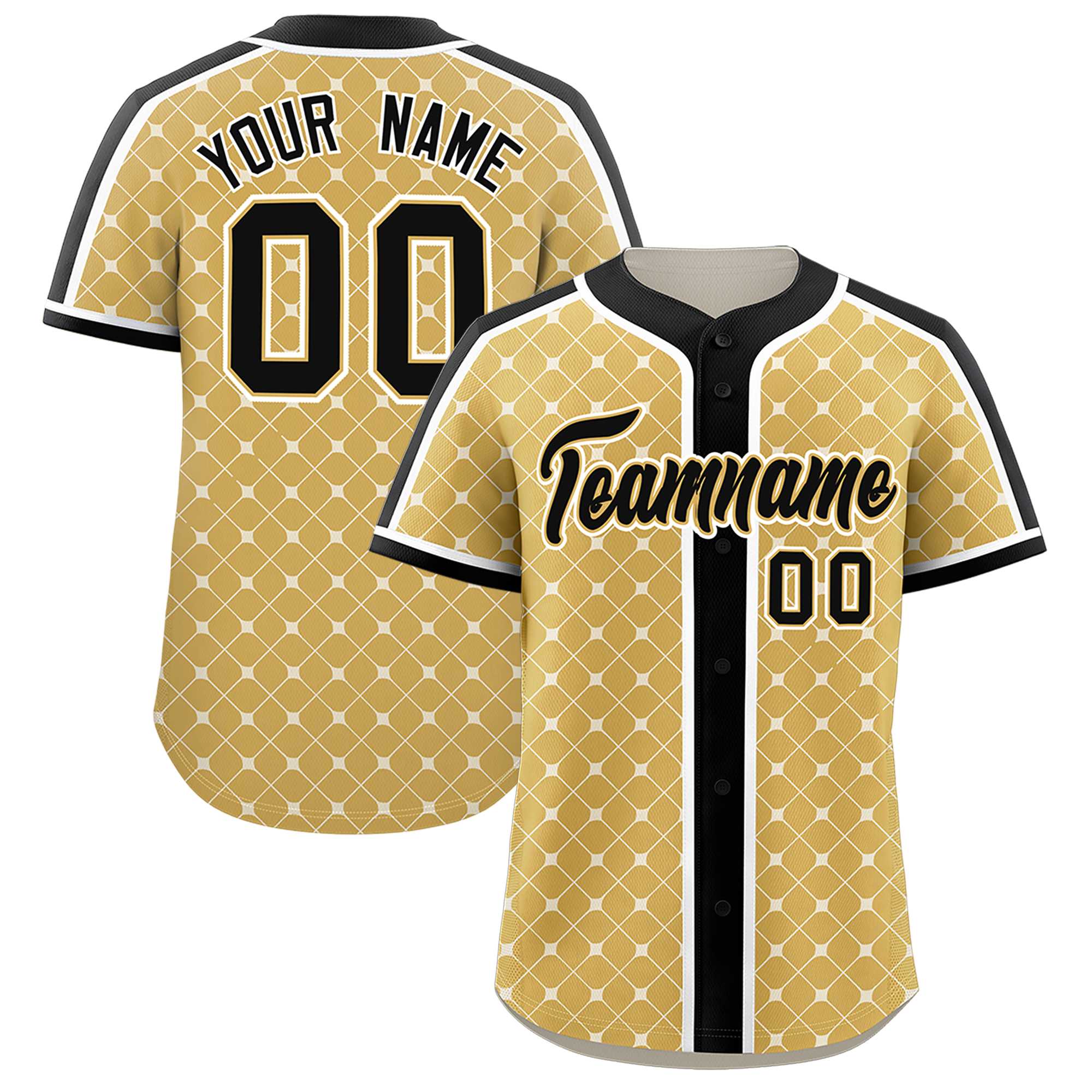 Custom Old Gold-White Plaid Design Authentic Baseball Jersey