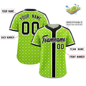 Custom Neon Green-White Plaid Design Authentic Baseball Jersey