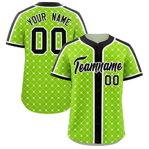 Custom Neon Green-White Plaid Design Authentic Baseball Jersey