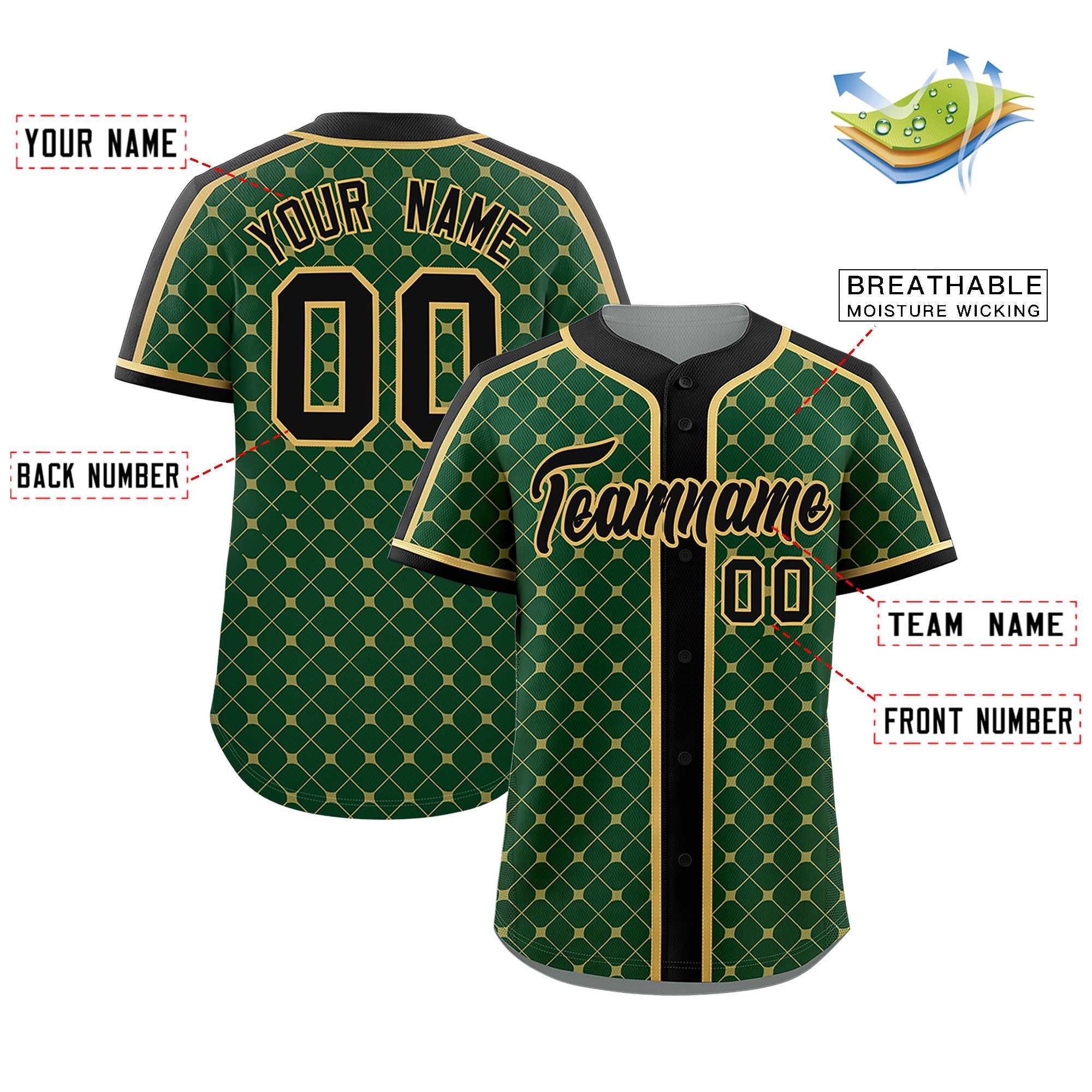 Custom Green-Old Gold Plaid Design Authentic Baseball Jersey