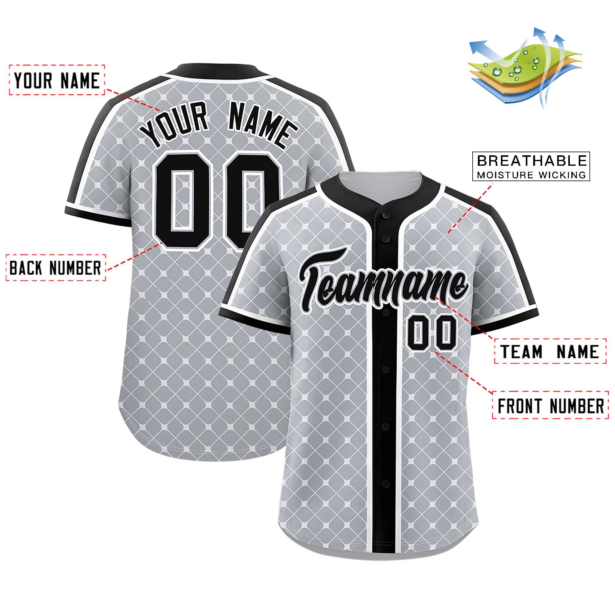 Custom Gray-White Plaid Design Authentic Baseball Jersey