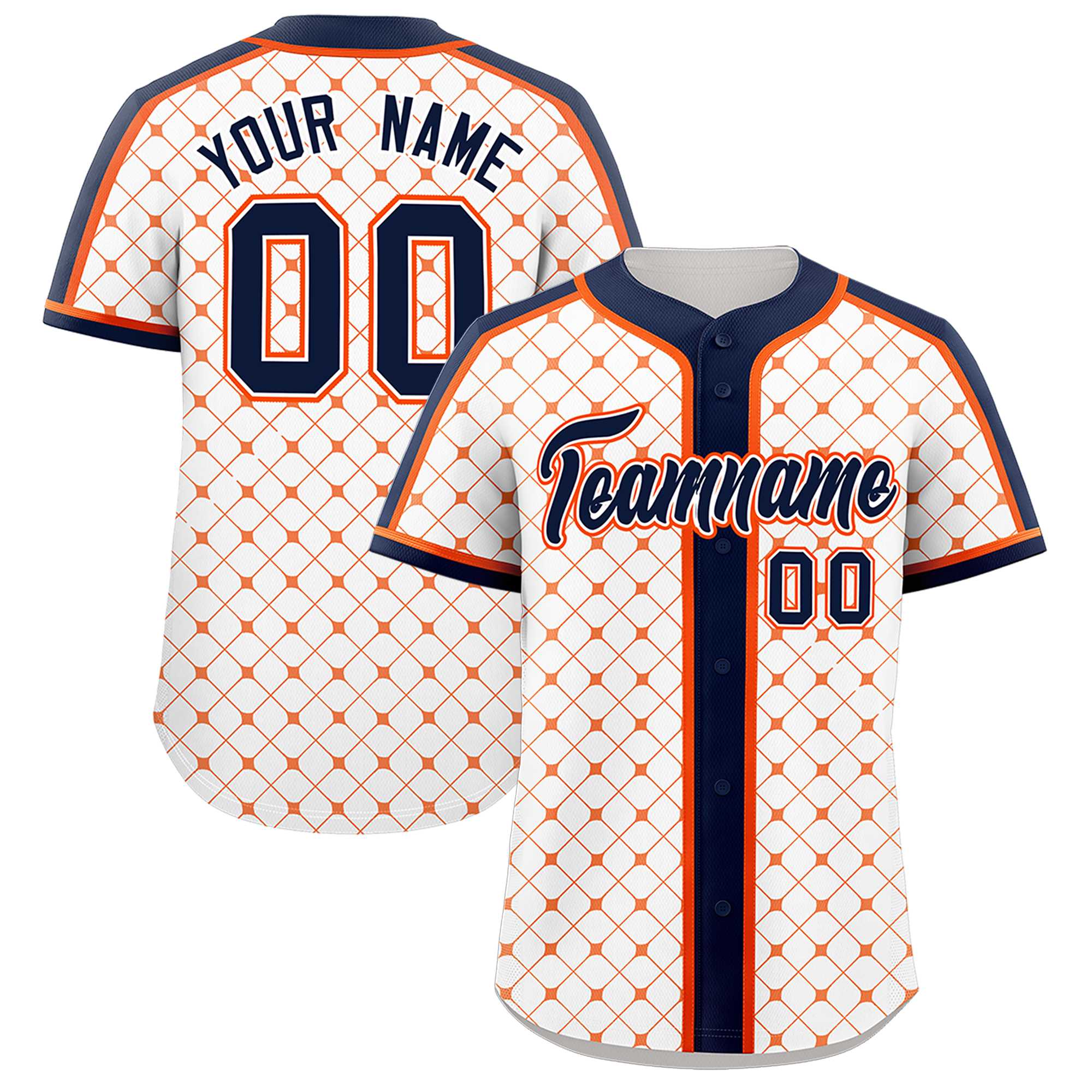 Custom White-Orange Plaid Design Authentic Baseball Jersey