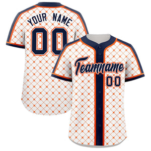 Custom White-Orange Plaid Design Authentic Baseball Jersey