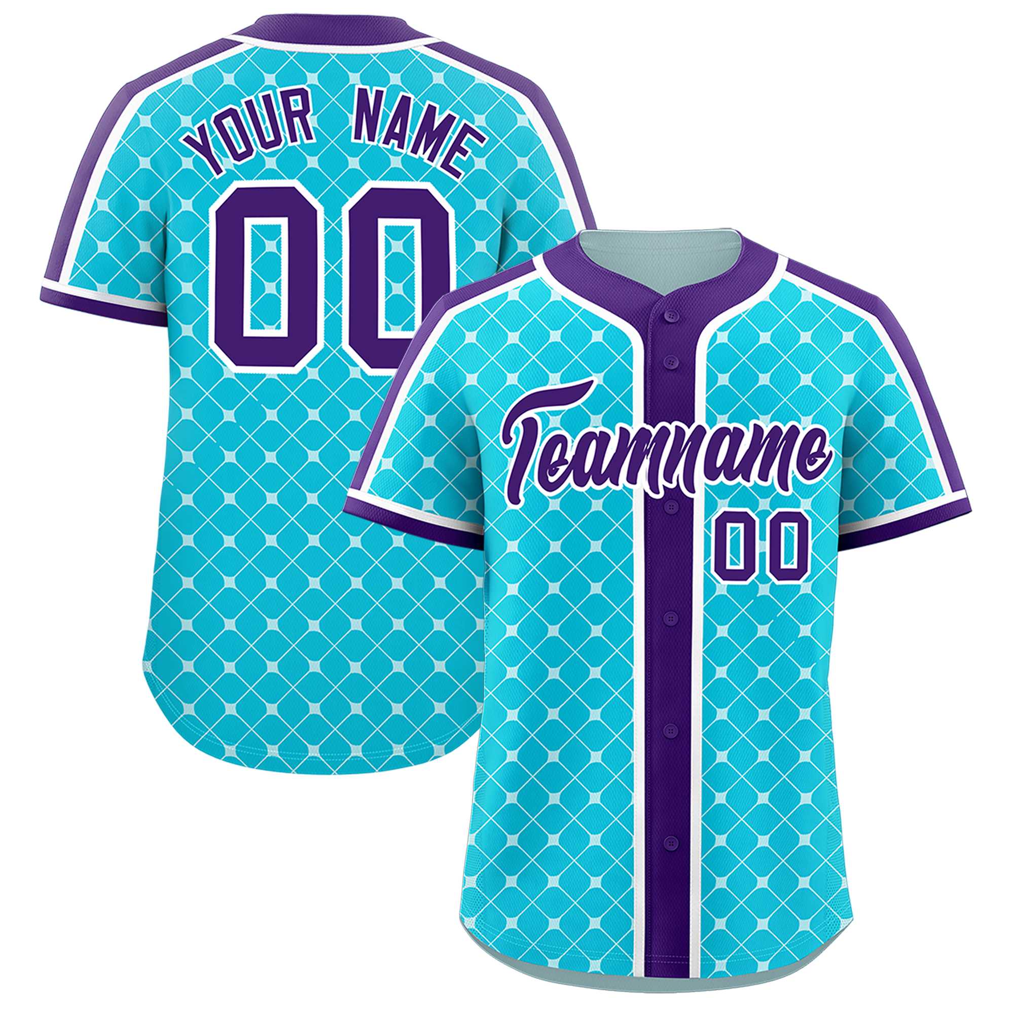 Custom Sky Blue-White Plaid Design Authentic Baseball Jersey