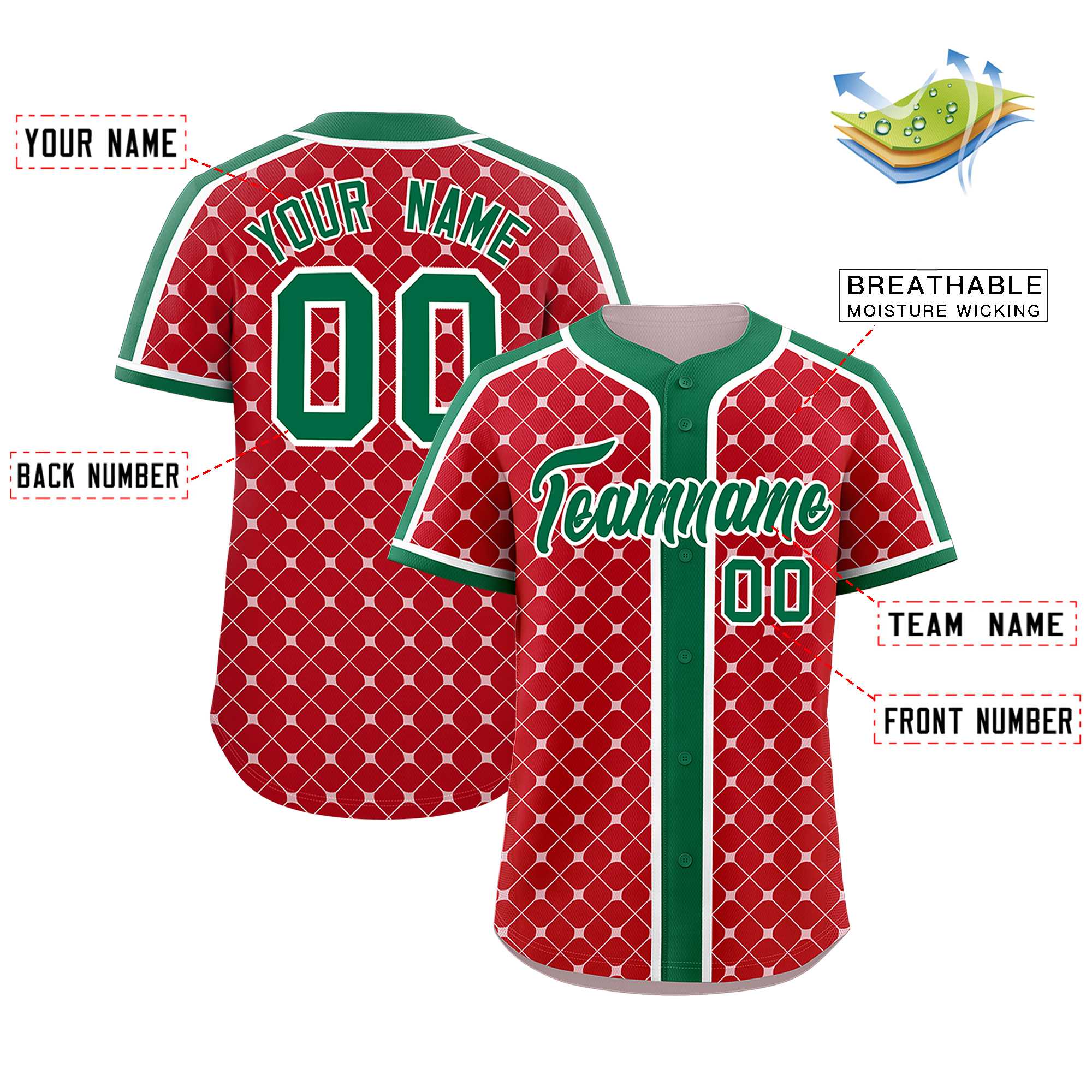 Custom Red-White Plaid Design Authentic Baseball Jersey