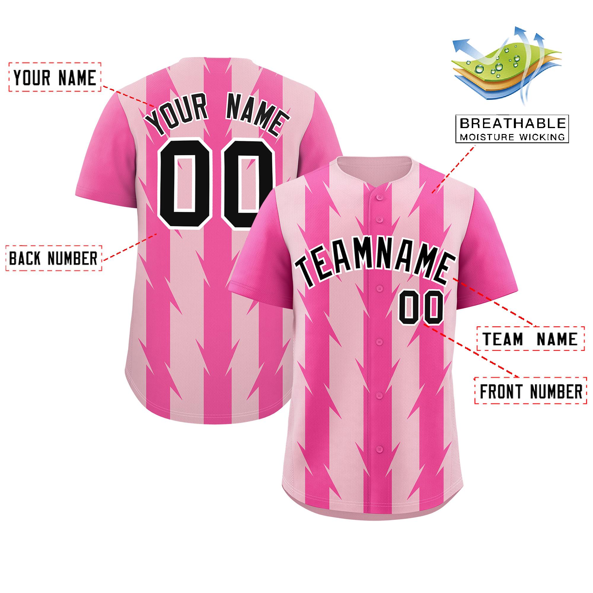 Custom Light Pink Pink Raglan Sleeves Blade Pattern Authentic Baseball Jersey