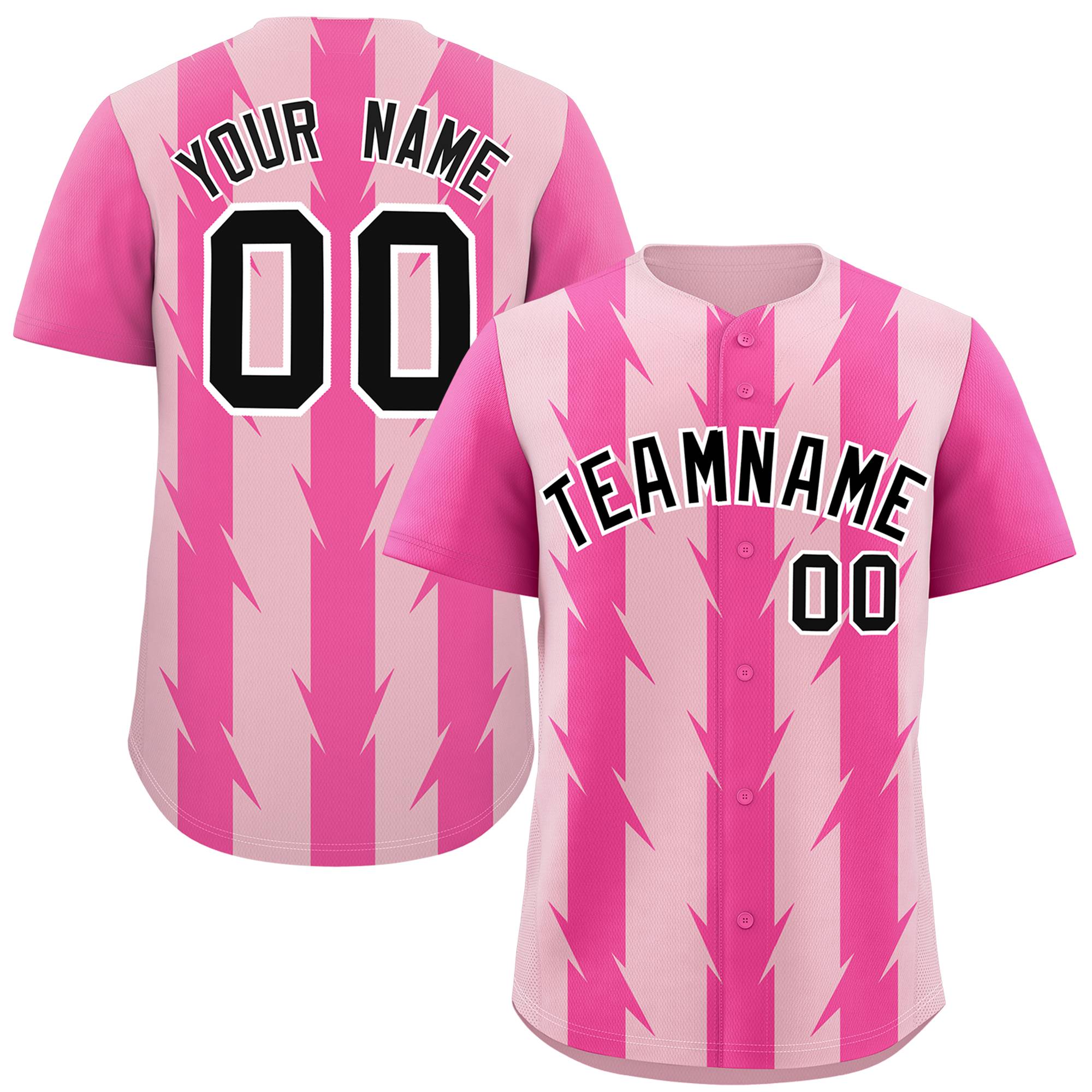 Custom Light Pink Pink Raglan Sleeves Blade Pattern Authentic Baseball Jersey