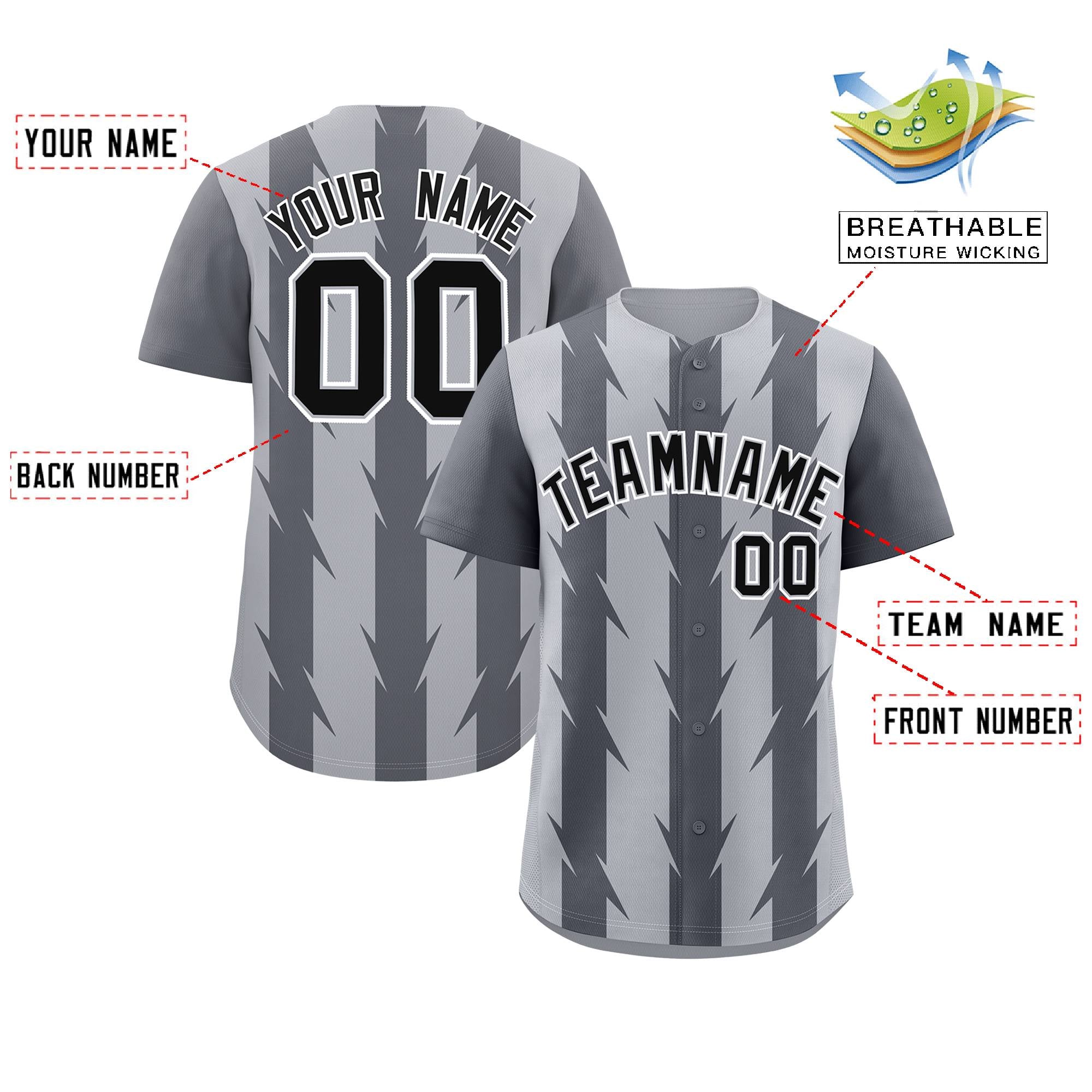 Custom Gray Dark Gray Raglan Sleeves Blade Pattern Authentic Baseball Jersey