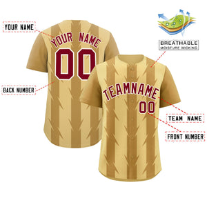 Custom Khaki Old Gold Raglan Sleeves Blade Pattern Authentic Baseball Jersey