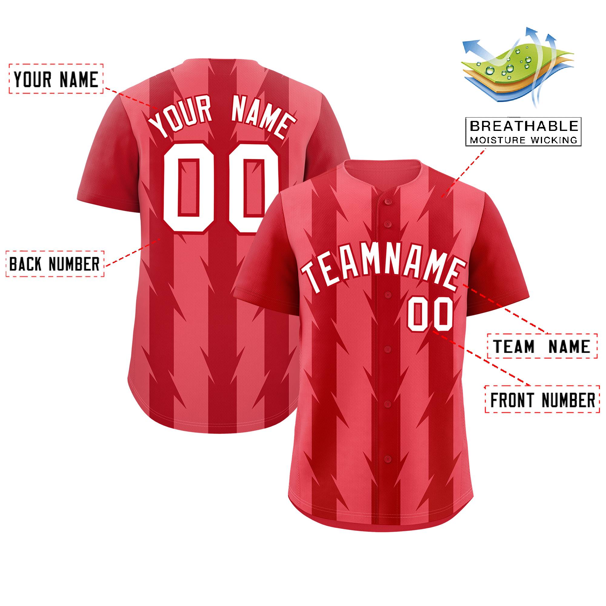 Custom Light Red Red Raglan Sleeves Blade Pattern Authentic Baseball Jersey