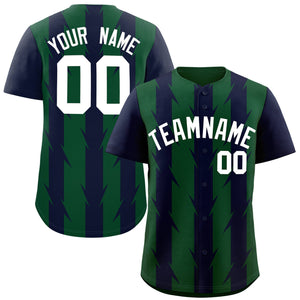 Custom Green Navy Raglan Sleeves Blade Pattern Authentic Baseball Jersey