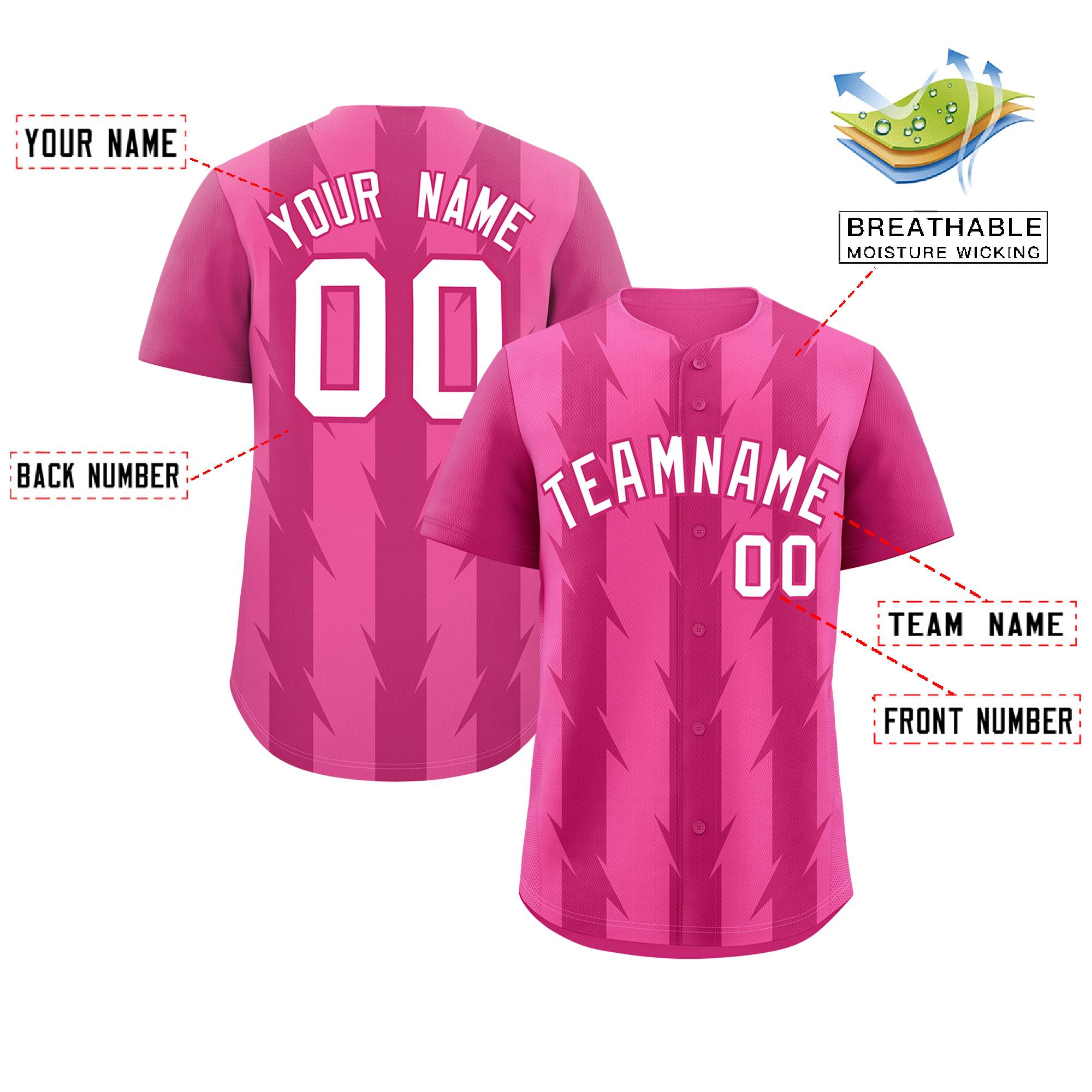 Custom Pink Rose Red Raglan Sleeves Blade Pattern Authentic Baseball Jersey