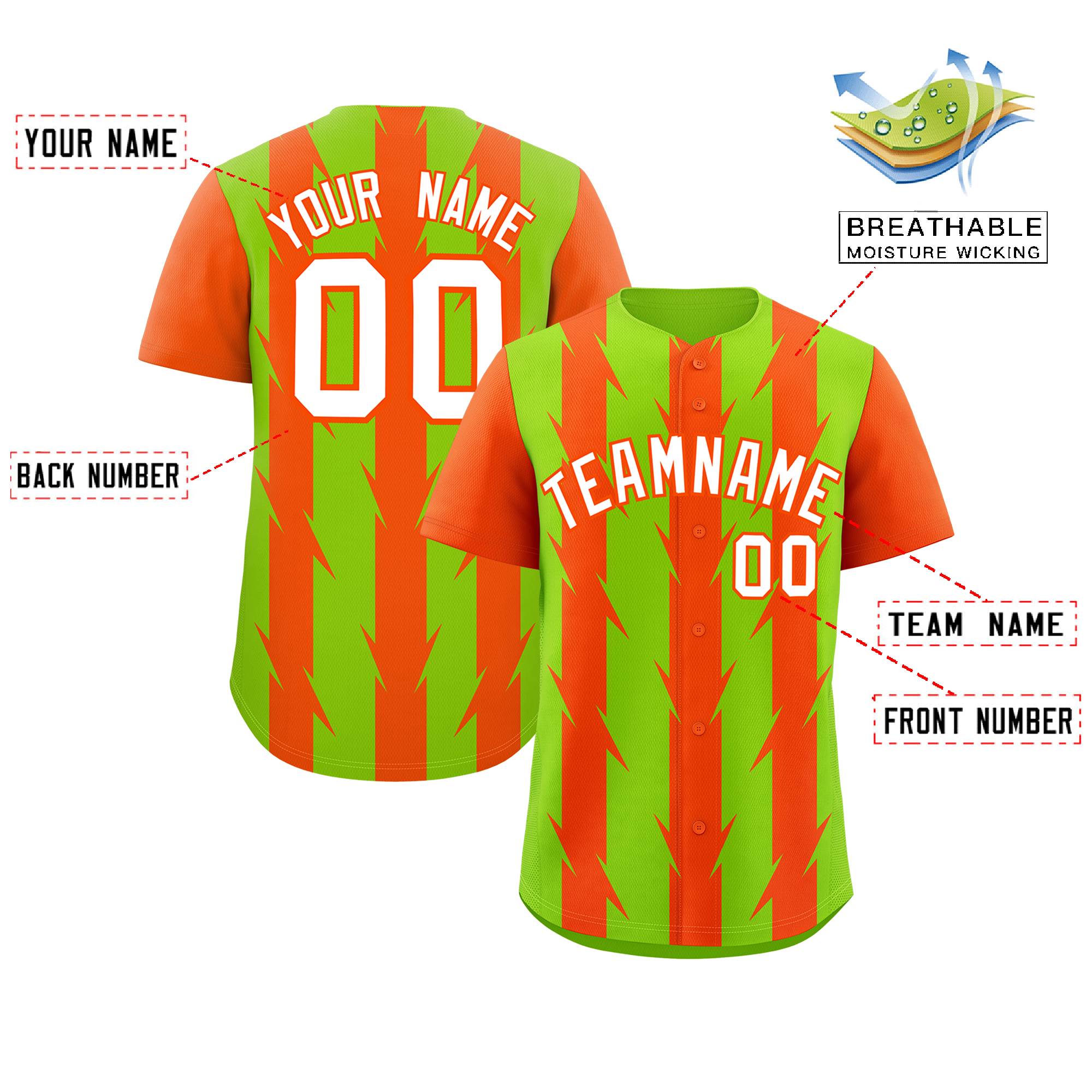 Custom Neon Green Orange Raglan Sleeves Blade Pattern Authentic Baseball Jersey