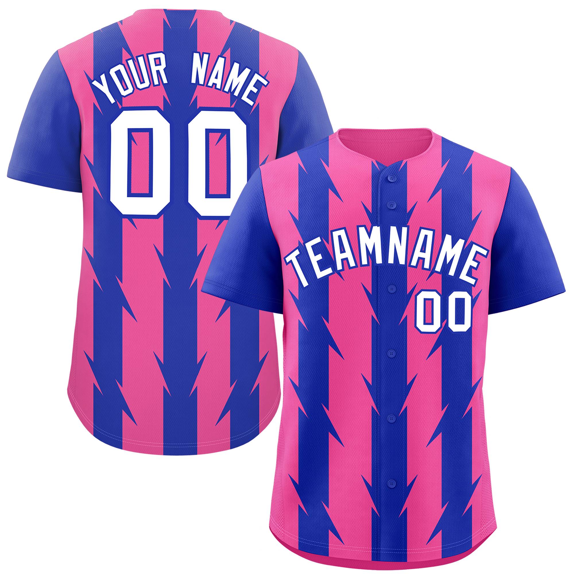 Custom Pink Royal Raglan Sleeves Blade Pattern Authentic Baseball Jersey