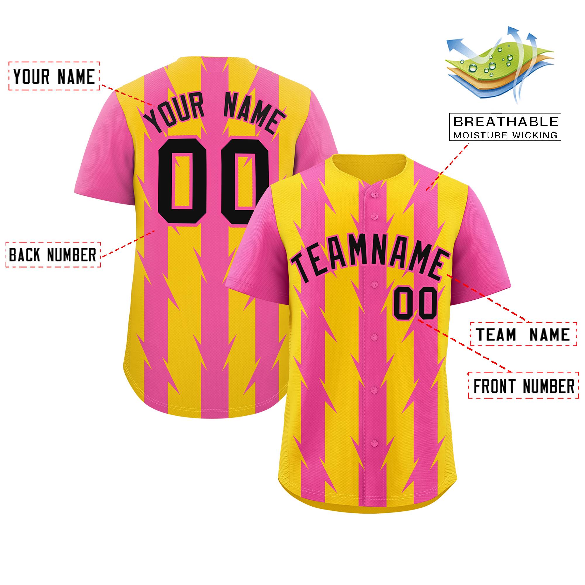 Custom Gold Pink Raglan Sleeves Blade Pattern Authentic Baseball Jersey