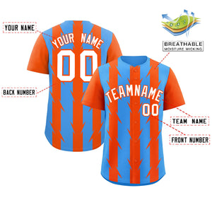 Custom Powder Blue Orange Raglan Sleeves Blade Pattern Authentic Baseball Jersey