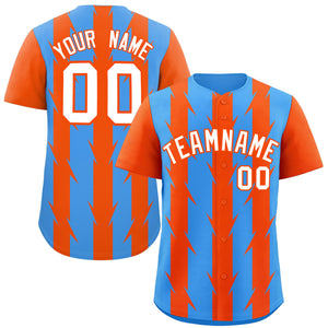 Custom Powder Blue Orange Raglan Sleeves Blade Pattern Authentic Baseball Jersey