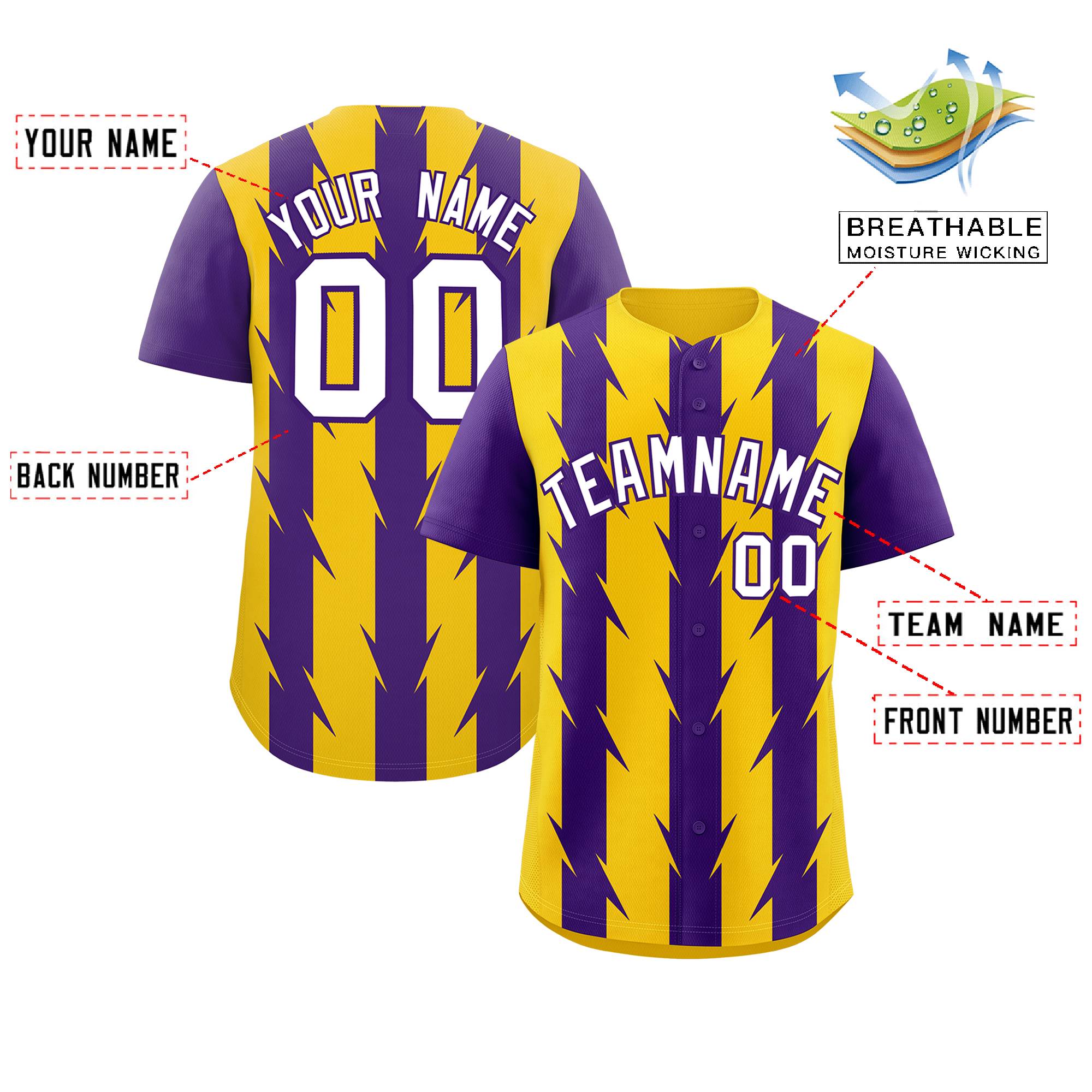 Custom Gold Purple Raglan Sleeves Blade Pattern Authentic Baseball Jersey