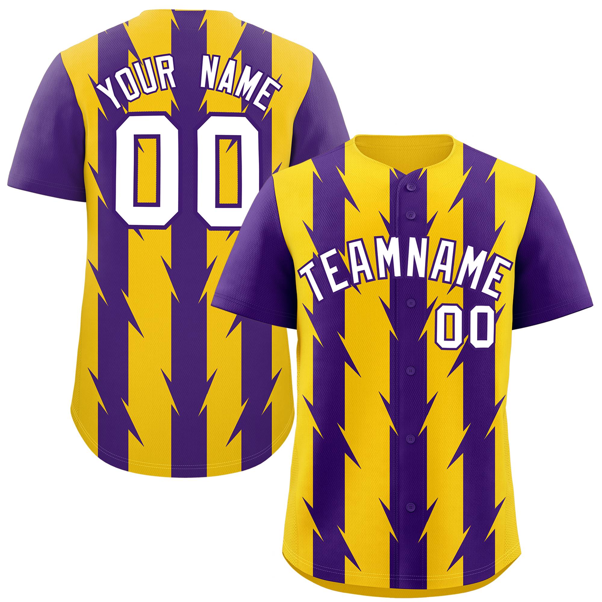 Custom Gold Purple Raglan Sleeves Blade Pattern Authentic Baseball Jersey