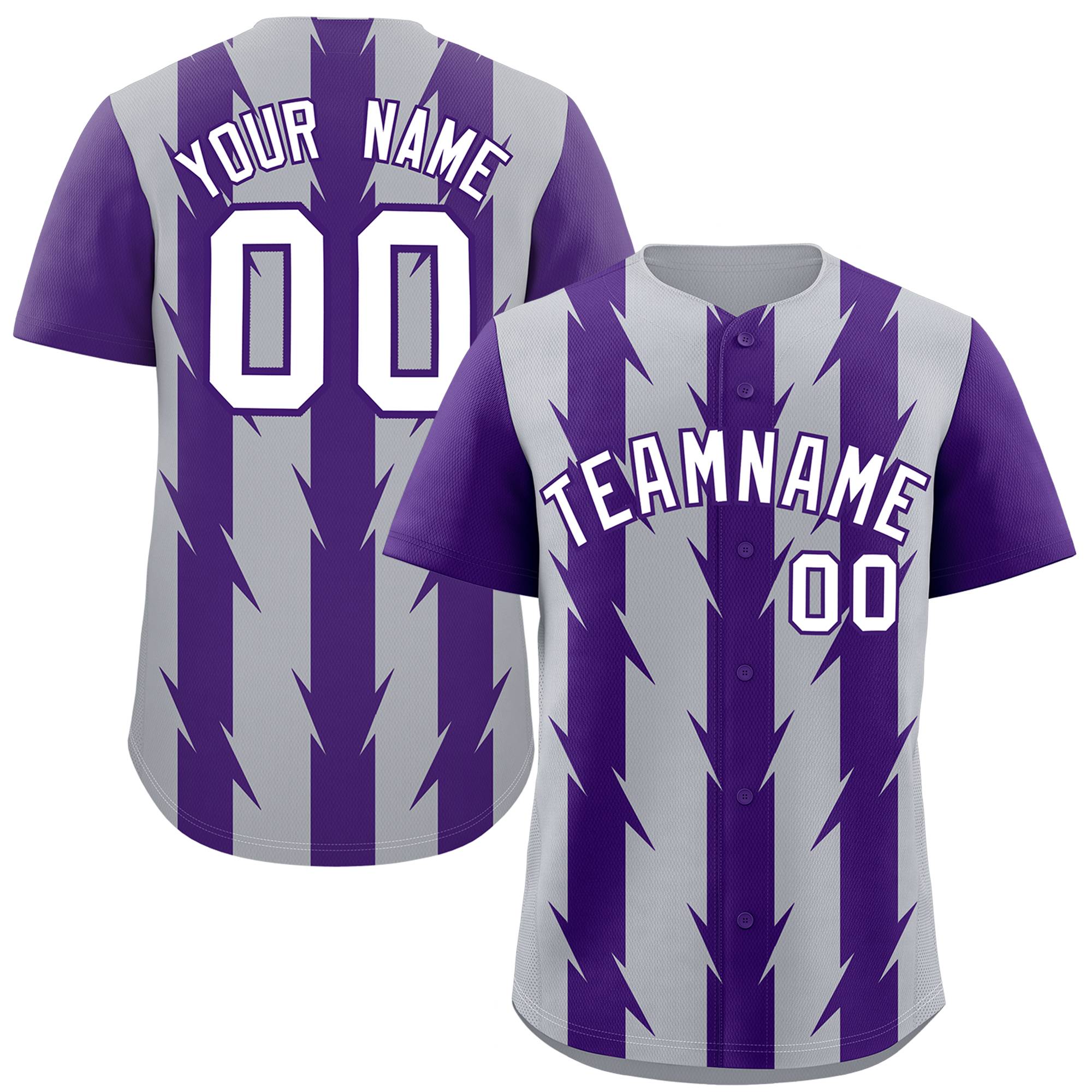 Custom Gray Purple Raglan Sleeves Blade Pattern Authentic Baseball Jersey