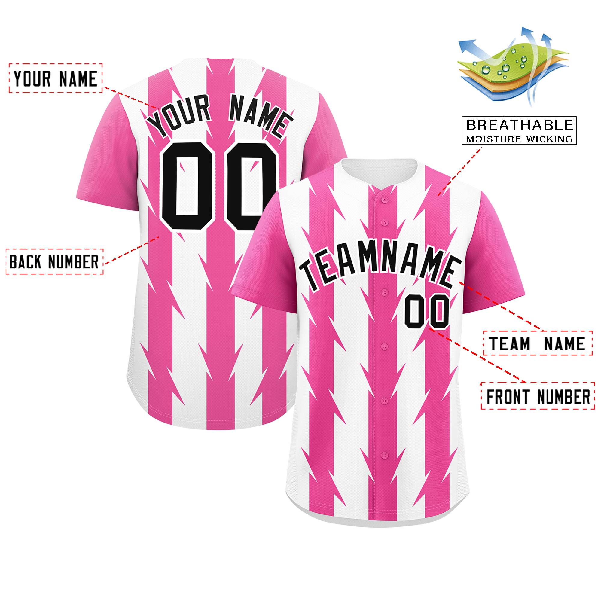 Custom White Pink Raglan Sleeves Blade Pattern Authentic Baseball Jersey