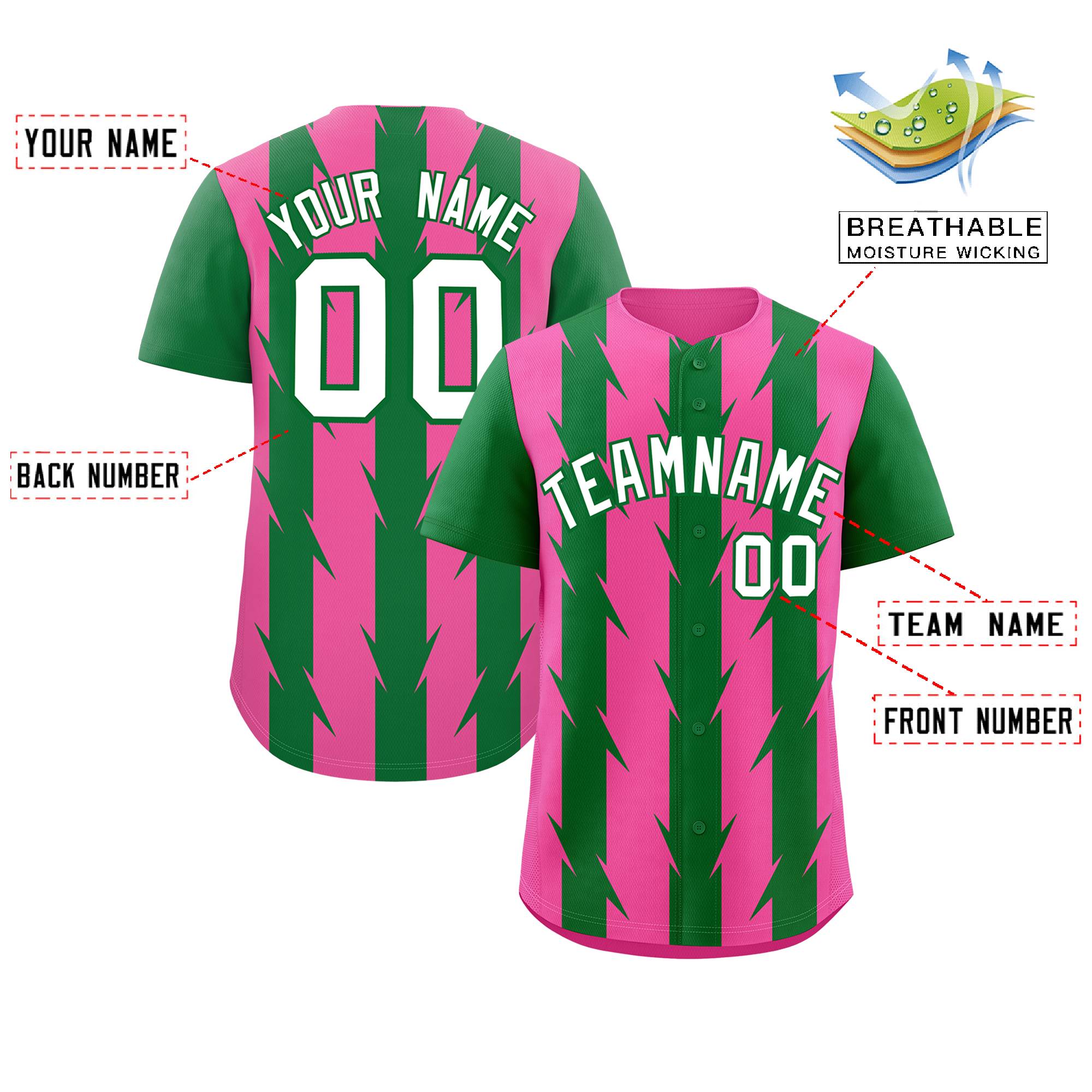 Custom Pink Kelly Green Raglan Sleeves Blade Pattern Authentic Baseball Jersey