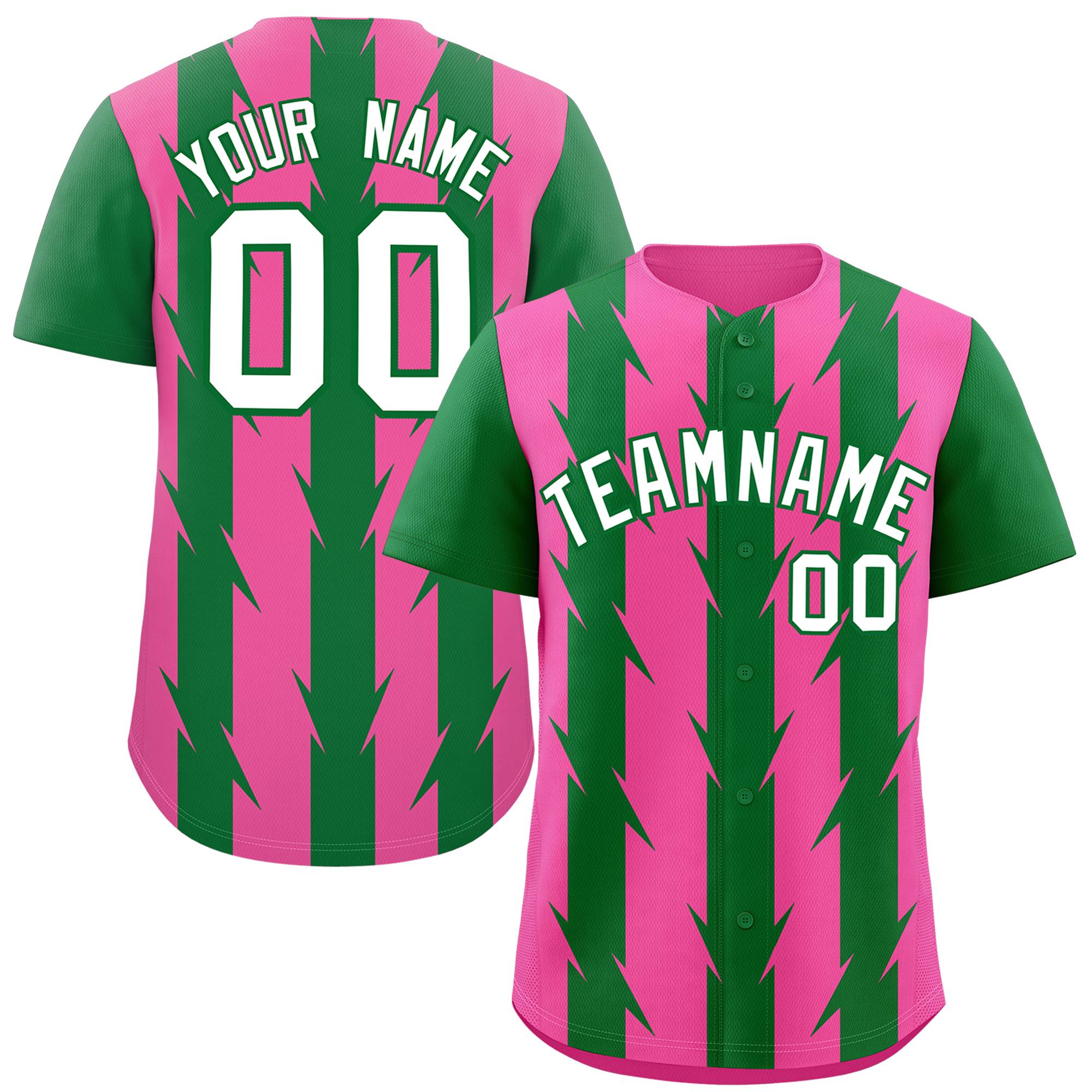 Custom Pink Kelly Green Raglan Sleeves Blade Pattern Authentic Baseball Jersey