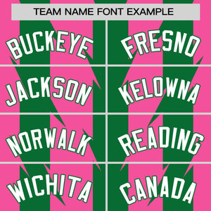 Custom Pink Kelly Green Raglan Sleeves Blade Pattern Authentic Baseball Jersey