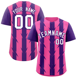 Custom Pink Purple Raglan Sleeves Blade Pattern Authentic Baseball Jersey