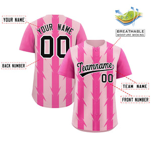 Custom Light Pink Pink Raglan Sleeves Blade Pattern Authentic Baseball Jersey