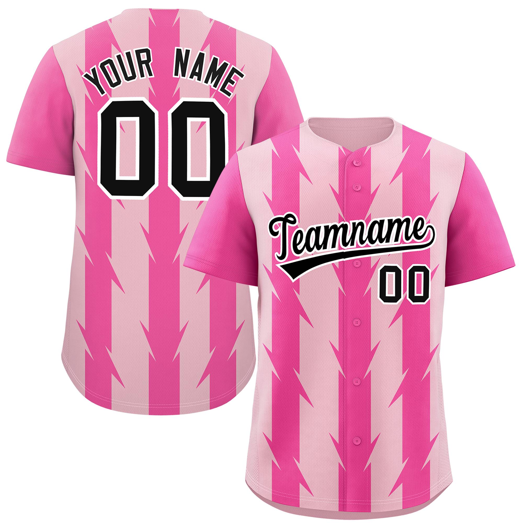 Custom Light Pink Pink Raglan Sleeves Blade Pattern Authentic Baseball Jersey