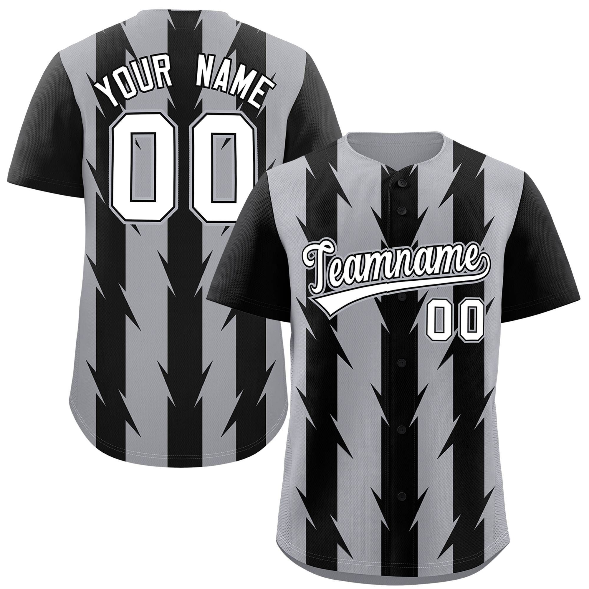 Custom Gray Black Raglan Sleeves Blade Pattern Authentic Baseball Jersey